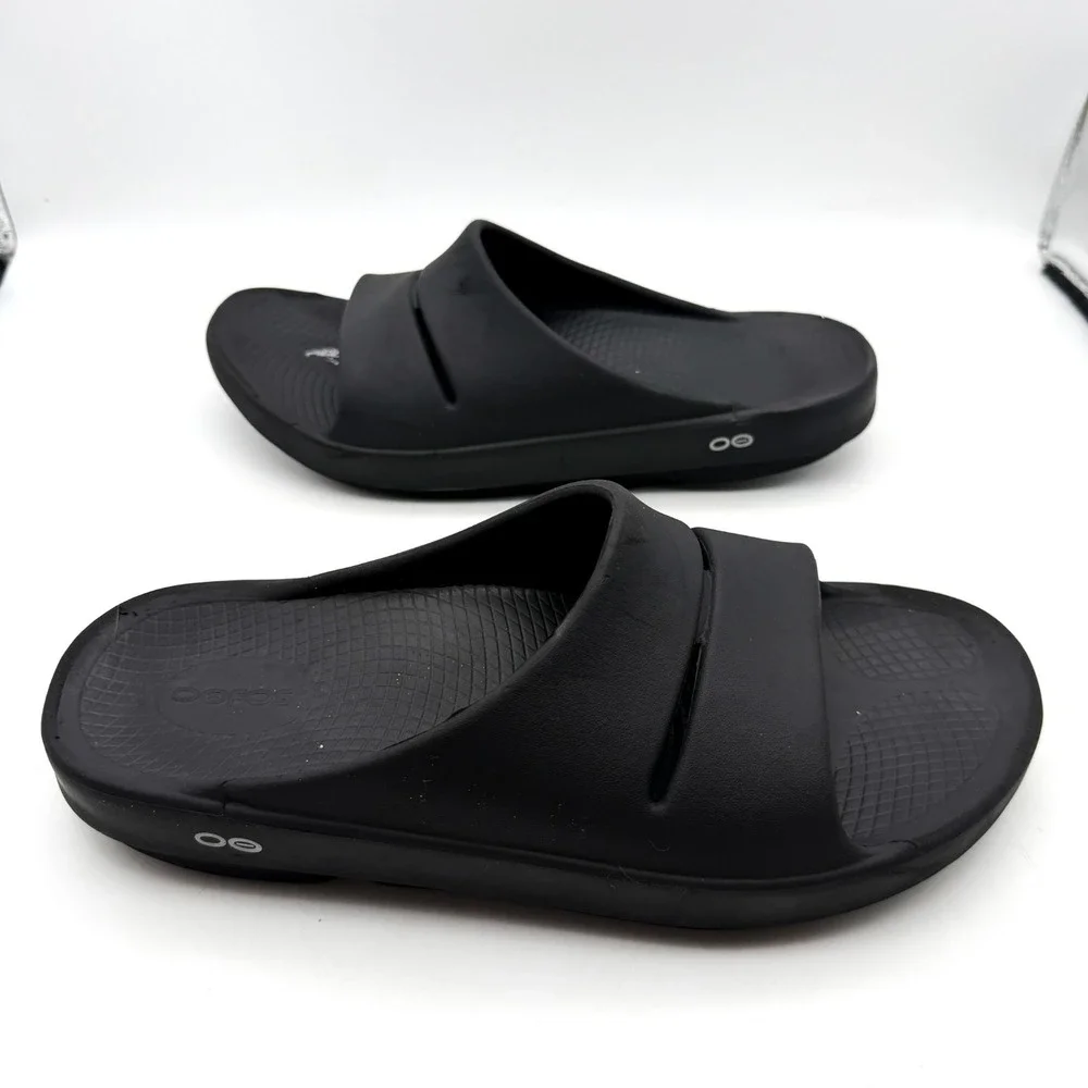 Oofos Black  Recovery Summer Slide Sandals Arch Support Foam Men's 10 Women's 12